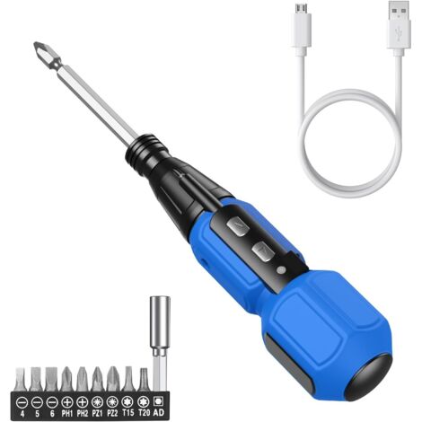 Juego de destornilladores de precisión,destornillador inalámbrico recargable por USB con luz LED,9puntas de destornillador,modos automático y manual,herramientas de reparación portátiles, azul