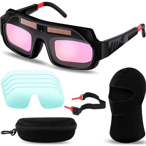 Gafas de soldadura, gafas solares, gafas automáticas y casco negro con lentes de repuesto para corte TIG, MIG, arco y plasma