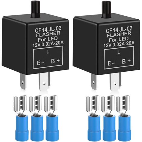 Relé intermitente ajustable de 2 piezas de 12 V y 3 pines para intermitentes LED CF-14KT, relé intermitente electrónico para coche y motocicleta de 0,1 W a 150 W, con 6 terminales