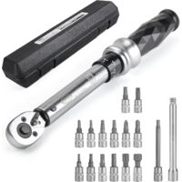 Juego de llaves dinamométricas de 1/4" para bicicleta (1-25 Nm) - Kit de mantenimiento para bicicletas de carretera y montaña - Juego de reparación de puntas de vaso H5 extendidas