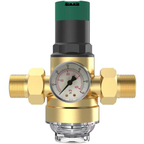 Réducteur de pression 3/4'' en laiton – Manomètre inclus – Pression réglable jusqu'à 1,6 Mpa – Filtre à mailles pour irrigation et chauffage (1/4)