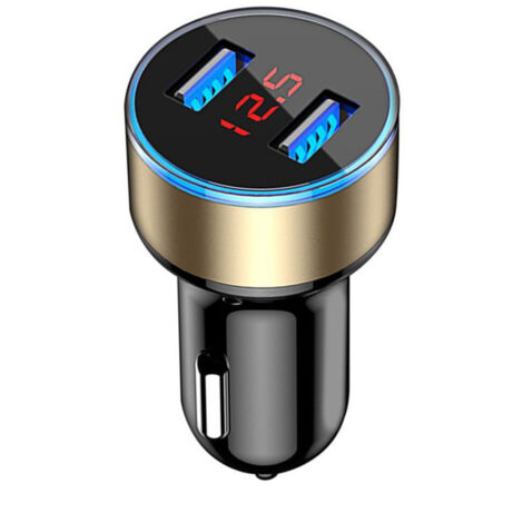 Chargeur allume-cigare 12 V avec double port USB 3,1 A, écran LCD et prise allume-cigare. Compatible avec les téléphones de voiture. (1/5)
