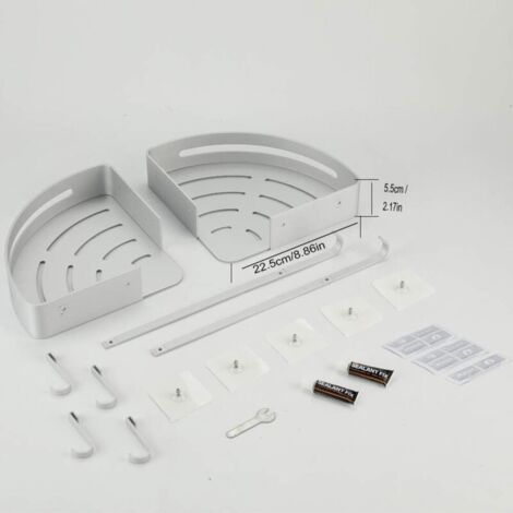 Etagère de douche d'angle sans perçage - 2 tablettes en aluminium antirouille pour shampoing et savon (1/4)