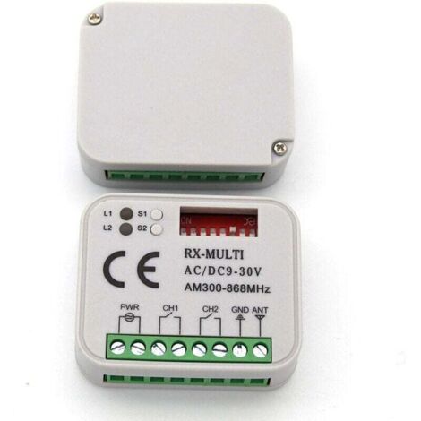 Récepteur Universel 433.92 MHz Multicode avec 3 Télécommandes, Portée 150m, Alimentation 9-30V AC/DC, Compatible Portail Garage
