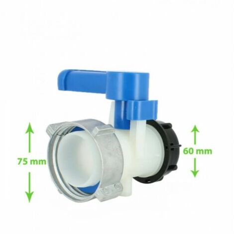 Vanne de Cuve 1000L avec Écrou S75X6 et Sortie S60X6 en Polyéthylène Haute Densité - Compatible cuves Schütz
