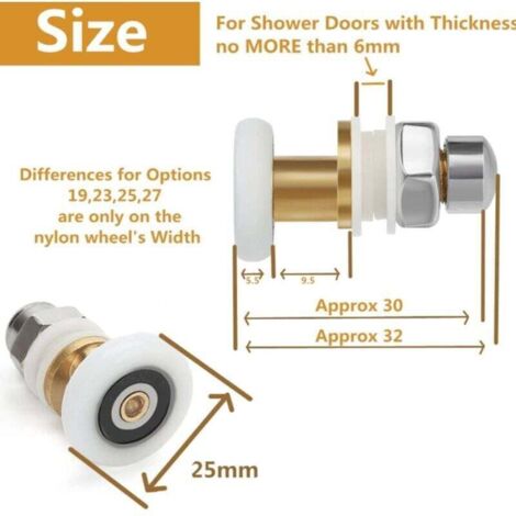 Kit de 8 Rouleaux Porte Douche 25mm - Jeu de Roulelettes de Remplacement pour Portes Coulissantes Douche & Cabine de Bain (1/4)