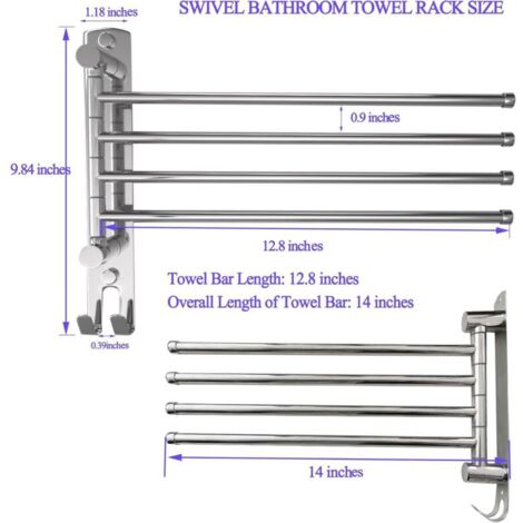 Porte-serviettes pivotant 4 bras acier inoxydable SUS304 montage mural (1/4)