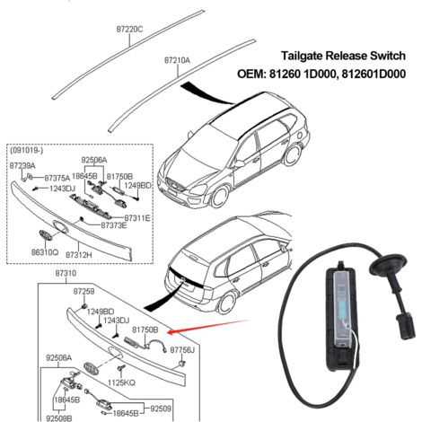Interrupteur de coffre arrière ABS OEM 81260 1D000 pour Kia Rondo 2007-2012, Carens 2007-2012 (1/5)