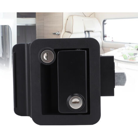 Serrure de porte pour camping-car et caravane - Serrure à double pêne en alliage de zinc noir avec verrouillage de sécurité (modèle remplacement, dimensions 63x90mm) (1/5)