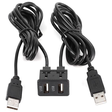 Adaptateur de Câble de Tableau de Bord pour Voiture Camion Bateau, 2 Ports USB, Montage Flush, Câble 1.5m, Noir (1/5)
