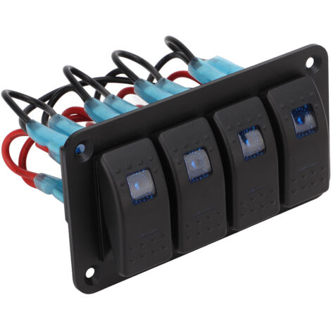 Interrupteur bateau étanche IP65 avec 4 basculeurs LED bleue, protégé contre les courts-circuits pour véhicules 12‑24V