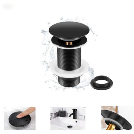 Robinet de vidange universel noir pour lavabo sans trop-plein - mécanisme pop-up automatique en laiton (1/5)