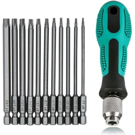 Lot de 12 tournevis Torx T6-T40 – Longueur 75 mm – Magnétiques 1/4' – Acier S2 pour visseuse sans fil T20 T25