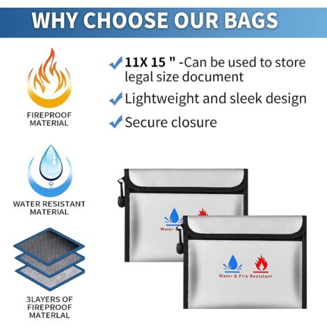 Lot De 2 Sacs Anti-Feu Ignifuges Et Étanches - Protection Documents Importants, Passeports Et Argent En Fibre De Verre Jusqu'à 1000°C