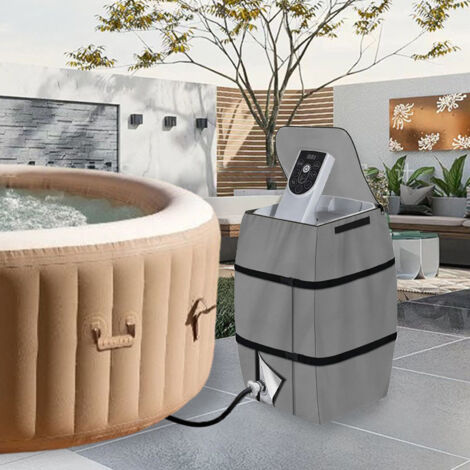 Couvercle pour Pompe de Spa Inflatable en Oxford Argent 420D Résistant à l'Eau et aux Intempéries