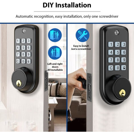 Serrure Connectée Sans Clé avec Entrée par Code et Clé Mécanique, Serrure Électronique Automatique Zinc pour Portes 35-55mm