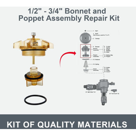 Kit de réparation bonnet poppet 905212 ABS pour piscine et spa 1/2 ou 3/4 inch (1/5)