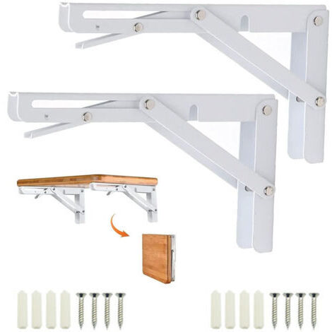 Équerre Pliante 300mm, 2 Pièces Noir Support Console Pliable, Supports D' étagères Pliants Charge, Lourds Support Console Pliable Rétractable,Equerre Etagere, Pour Garage, Cuisine,Chambre