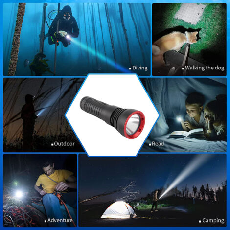 Lampe de Plongée LED Professionnelle IPX8 2000 LM, Étanche 100m, Aluminium Aviation
