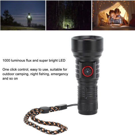 Lampe LED rechargeable USB avec 5 modes - Mini flashlight aluminium - 1000 lumens super brillant pour camping et urgences (1/5)