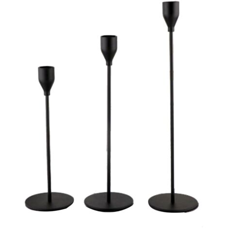 Porte‑bougies Métal Noir Mat avec Base Stable Support Décoratif pour Mariage Dinner Party (3 Pièces) (1/5)