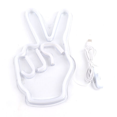 Lampe Néon Décorative LED USB Victoire Main, Plaque PVC, Lumière Douce, pour Salon ou Bureau