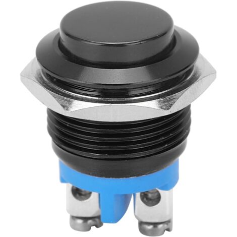 Interrupteur à bouton-poussoir métallique waterproof 16mm avec autocollant inoxydable 220V noir