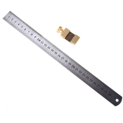 Règle Métallique 30cm avec Bloc de Marquage en Cuivre pour Bois et Mesures (1/5)