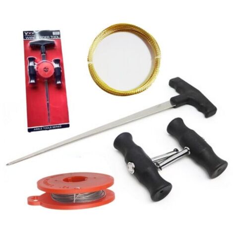 Kit de réparation de pare-brise T-handle avec fil de coupe Ensemble de 5 outils pour voiture Rembobinable acier (1/5)
