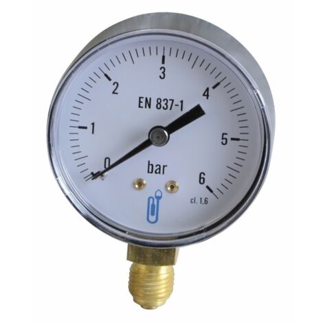 Manomètre chauffage central 0/6 bar – Boîtier ABS Ø 63mm – Raccord arrière 1/4' – Protection IP43 pour fluides non corrosifs