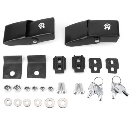 Set de 2 Fermoirs de Capot Métal Noir avec Clés pour Jeep Wrangler JK 2007-2017, Sans Perçage