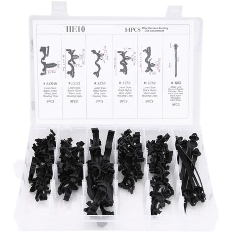 Boîte de Fixations pour Câbles Automobiles - 54 Pièces, 6 Tailles en Plastique Noir avec Boîte de Rangement (1/5)