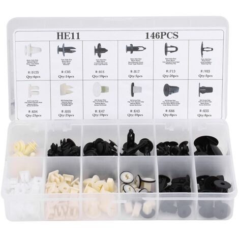 Lot de 146 clips de pare-chocs et portes en plastique, 12 tailles, pour Toyota, emballage organisé (1/5)