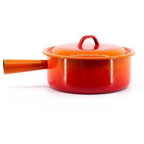 Caquelon à fondue en acier émaillé orange de 16 cm, compatible tous feux avec couvercle pour maintien de température (1/5)