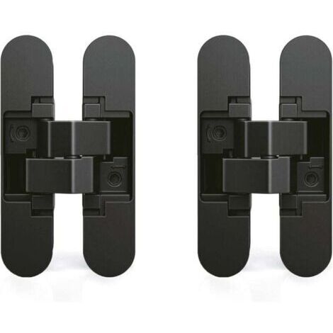 Charnière invisible pour portes lourdes, Lot de 2, Zamak noir, Charge 40 kg, Ouverture 180º