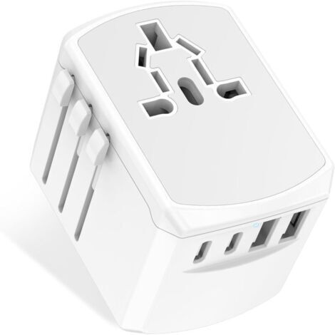 Adaptateur de voyage international avec 4 ports USB et prise intégrée pour UE/USA/Royaume-Uni/Australie (1/5)