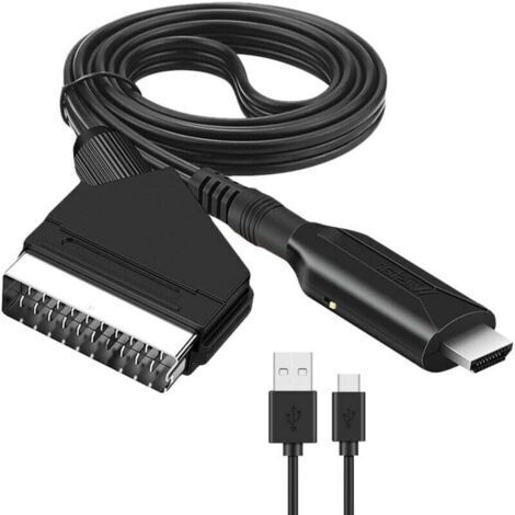 Convertisseur Péritel HDMI adaptateur complet avec câble pour PS2 PS3 Xbox anciens appareils conversion analogique numérique 1080p/720p résolution HD support composite prise noir 1m livré