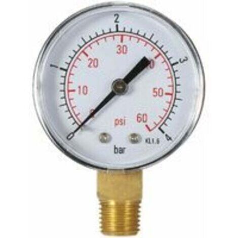 Manomètre de filtre de piscine - Double échelle 50mm 0-60 psi / 0-4 bar - Filetage NPT 1/4 latéral (1/5)