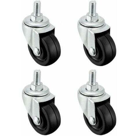 Lot de 4 roulettes pivotantes caoutchouc 40 mm avec tige M8 filetée pour mobilier