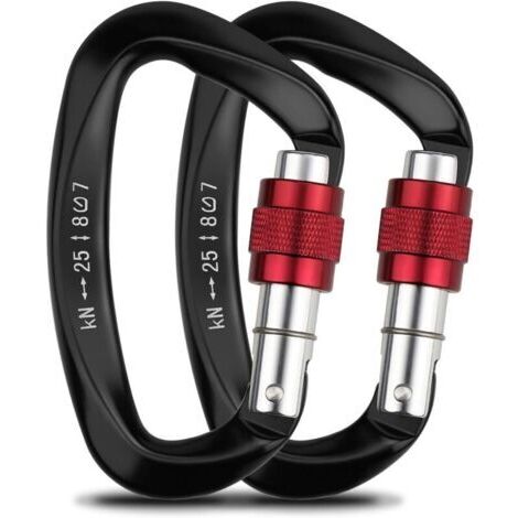 Mousqueton autobloquant en D en aluminium 7075, lot de 2, capacité 25 kN pour escalade, rappel et activités outdoor (1/4)