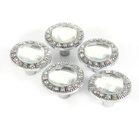 Poignée de porte / Bouton de tiroir - Zinc et cristal - 10 pièces, diamant clair, 30mm x 22mm (1/5)
