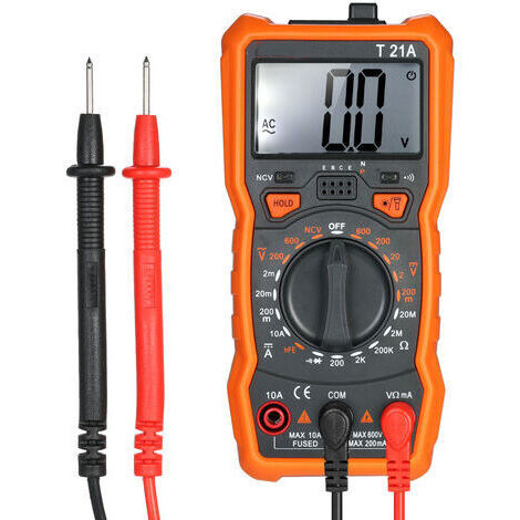 Multimètre numérique professionnel 2000 counts avec NCV, mesure tension AC/DC, courant, résistance, diode, continuïté, écran LCD (1/4)