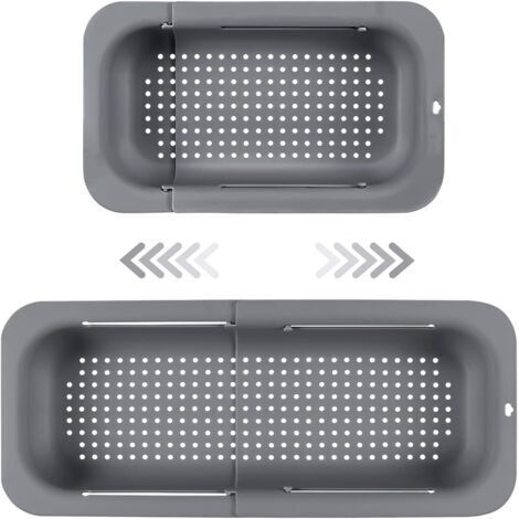 Passoire d'évier extensible en PP alimentaire, tiroir de drainage rapide, design ajustable de 34 à 47 cm (1/5)