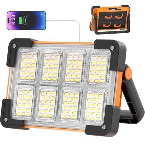 Lampe de travail LED rechargeable solaire, 4 modes éclairage portable étanche IP65, 6000 lumens avec 144 LEDs, USB-C (1/5)