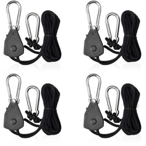 Tendeur à cliquet 4 pièces – Corde en nylon tressé 2,4m – Charge 34kg – Crochets en acier pour intérieur/extérieur (1/5)