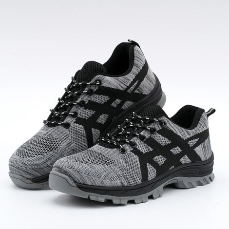 Chaussures de sécurité légères et respirantes – embout en acier – grises, pointure 43EU – semelle en caoutchouc durable – adaptées aux environnements de travail humides