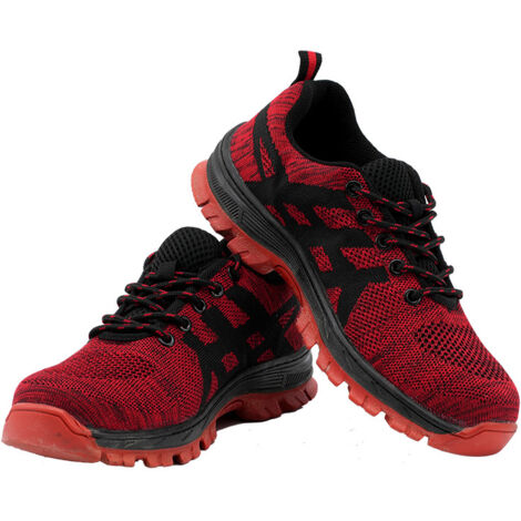 Chaussures de sécurité légères et respirantes – embout en acier – rouges, pointure 39 EU – semelle en caoutchouc résistant – adaptées aux environnements de travail humides (1/5)
