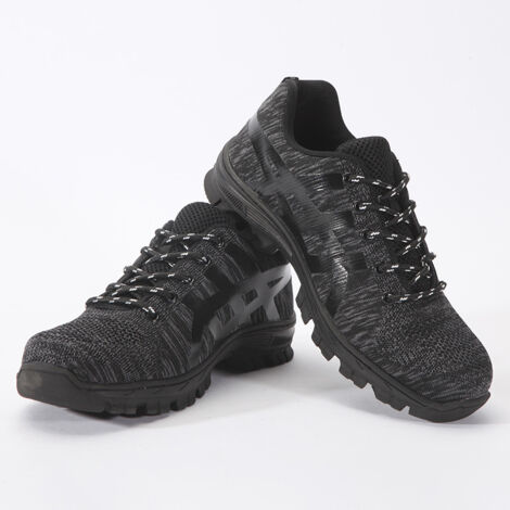 Chaussures de sécurité légères et respirantes – embout en acier – noires, pointure 44 EU – semelle en caoutchouc résistant – adaptées aux environnements de travail humides