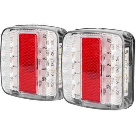 Feux arrière LED 12V/24V pour remorque - Kit 2 pièces avec couverture blanche et 20 LEDs