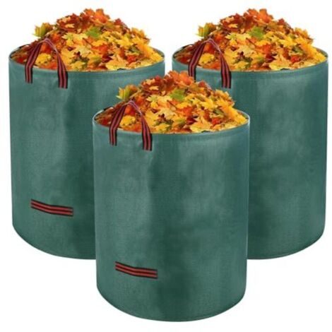 Sac de jardin pour déchets verts 272 litres, grande capacité avec anneau de support, tissu PP résistant et 4 poignées, pack de 3, pliable et portable (1/5)
